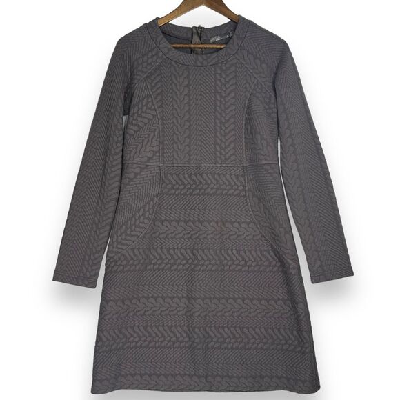 Prana Dress Macee Dark Gray Quilted Long Sleeve Shift Jacquard Textured Knit S - Picture 2 of 13